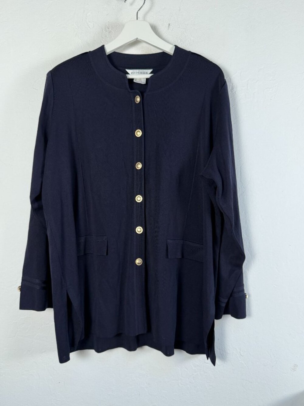 Exclusively Misook Cardigan Sweater Women's Navy Gold Button Knit Jacket Size 2X